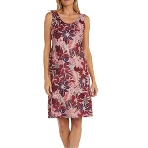 R & M Richard’s Short Daytime Floral Sleeveless Dress, Color Burgandy, Size 16